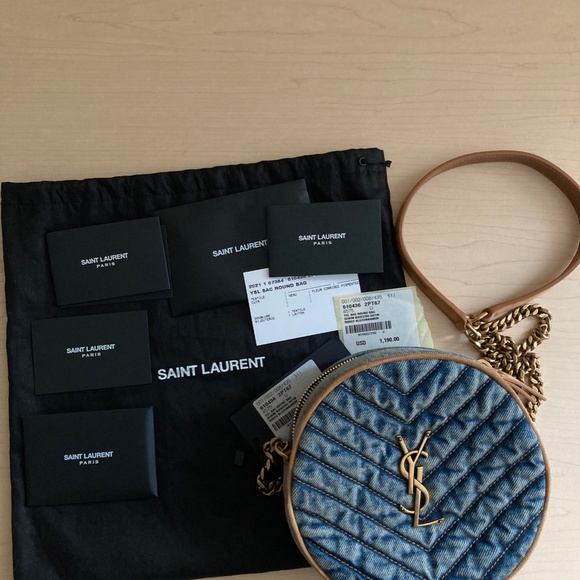 Yves Saint Laurent Nile Round Matelassé Denim Bag Vinyle Denim DEADSTOCK - Picture 2 of 12